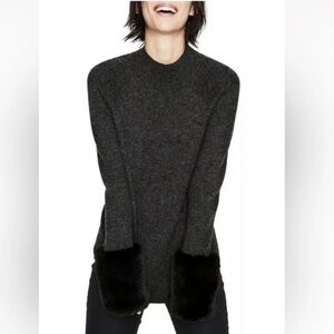 Boden Mock Neck Sweater with Faux Fur Cuffs